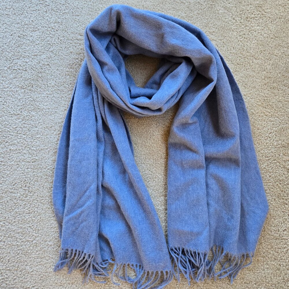NWOT Large Thick Soft Wool Scarf with Fringe Cornflower Blue